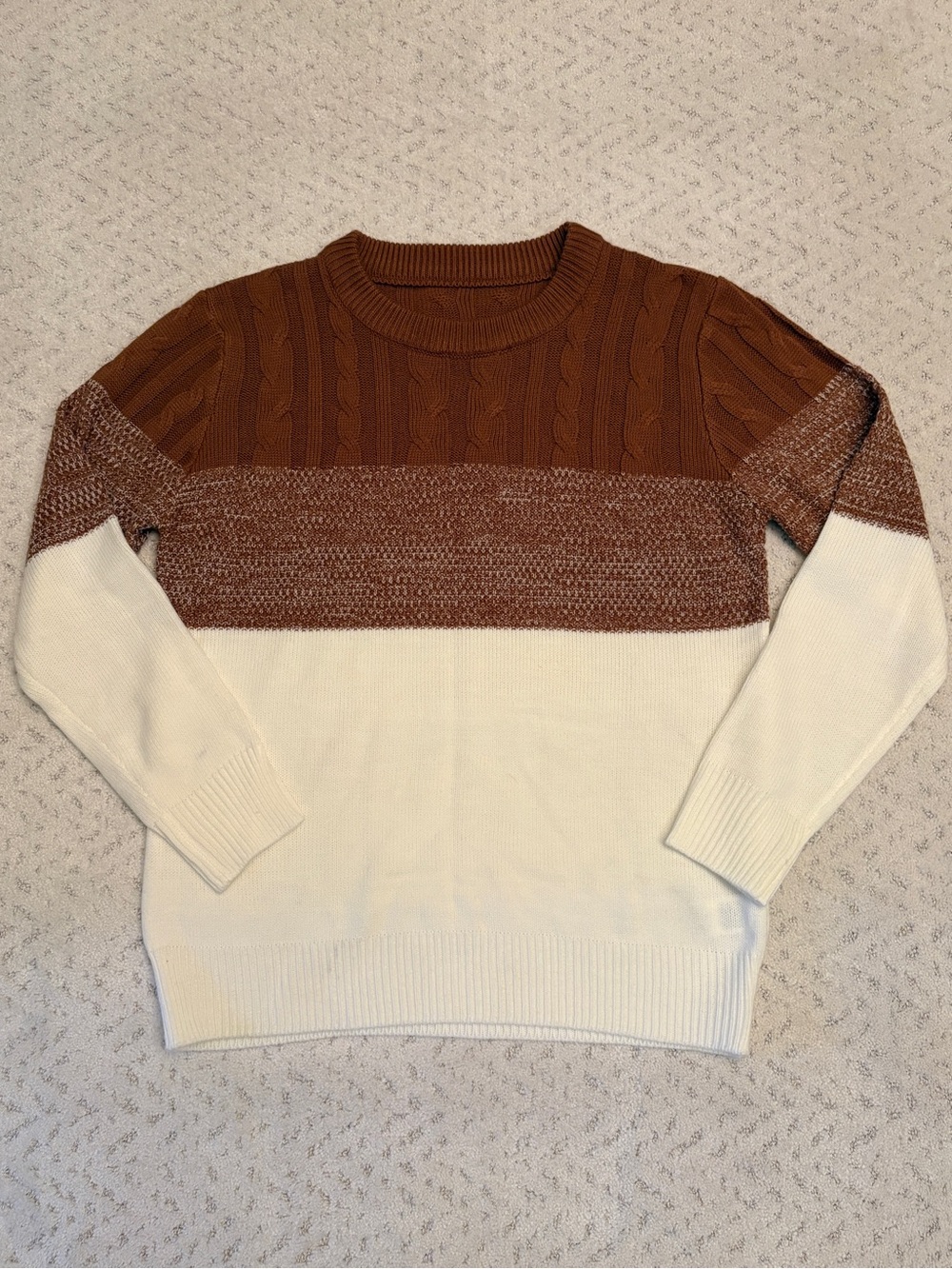 Manfinity Colorblock Crewneck Sweater Size XL Brown White Knit Fall Harvest